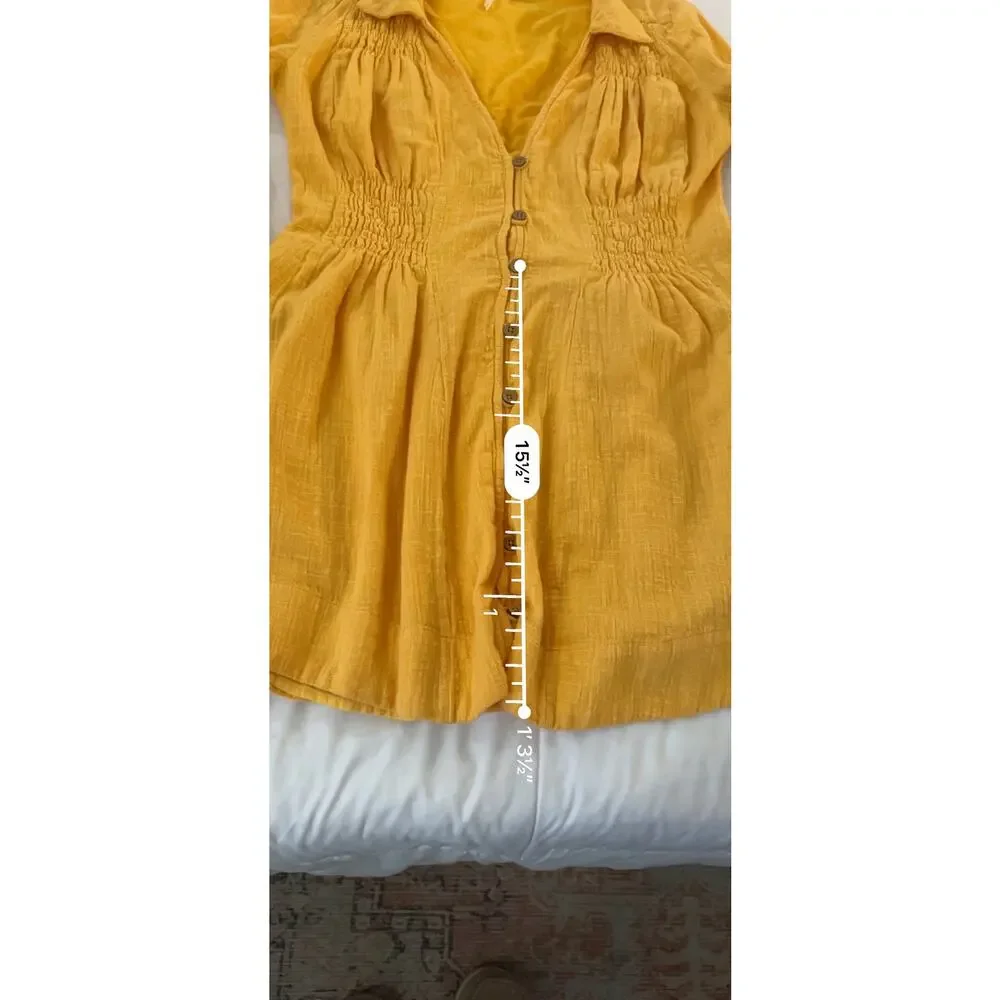 Free People Mini Dress Yellow 100% Cotton Size XS Pockets